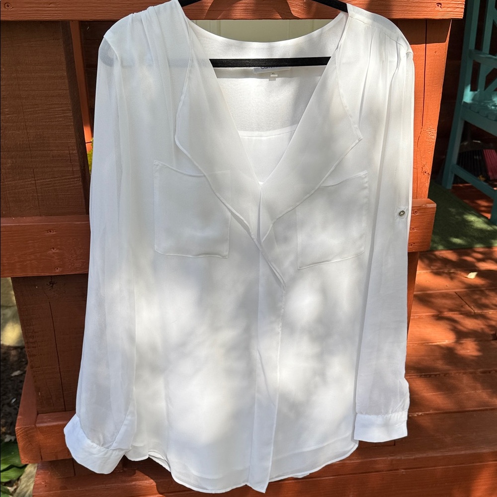 Calvin Klein, Sheer White Blouse, size XL